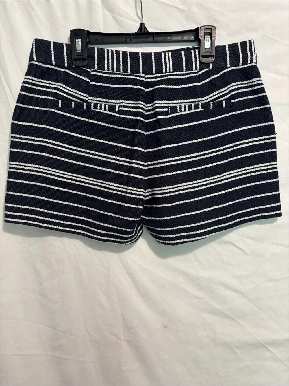Banana Republic Navy and White Striped High-Waist Shorts with Gold Buttons